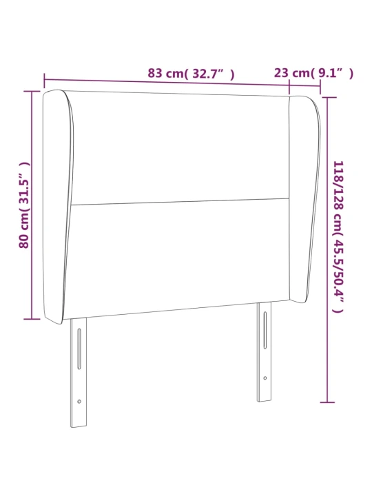 Čelo postele typu ušák šedé 83 x 23 x 118/128 cm umělá kůže