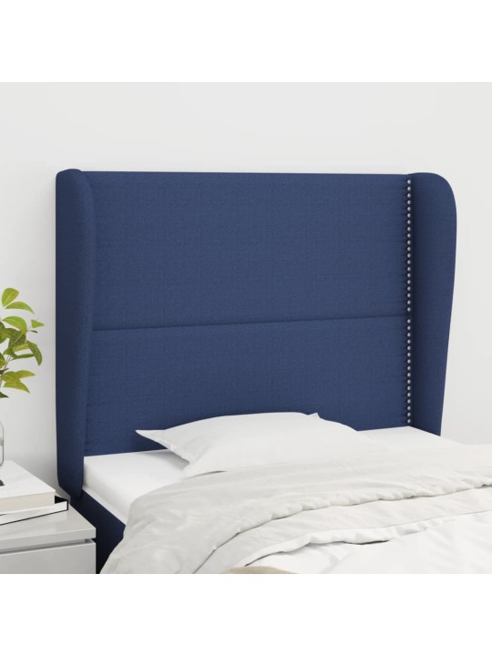 Čelo postele typu ušák modré 103x23x118/128 cm textil