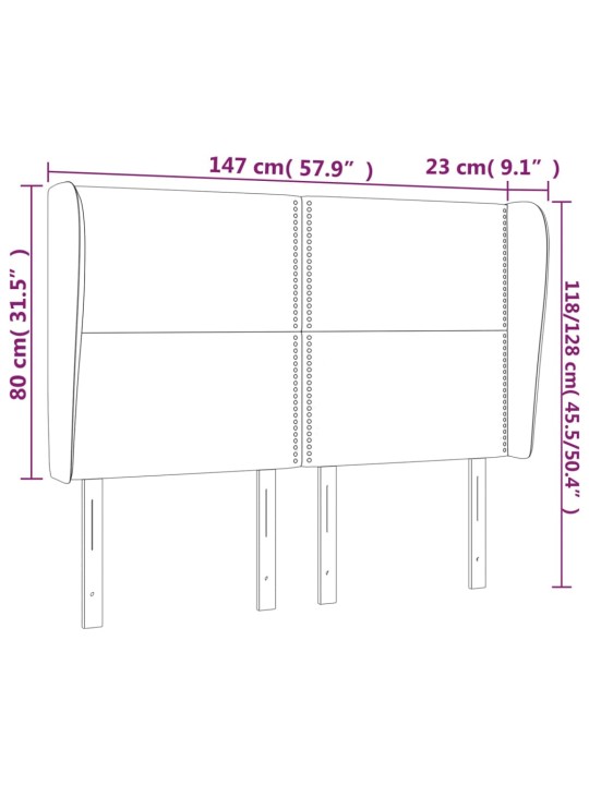Čelo postele typu ušák tmavě šedé 147x23x118/128 cm textil