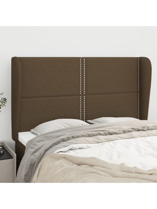 Čelo postele typu ušák tmavě hnědé 147x23x118/128 cm textil