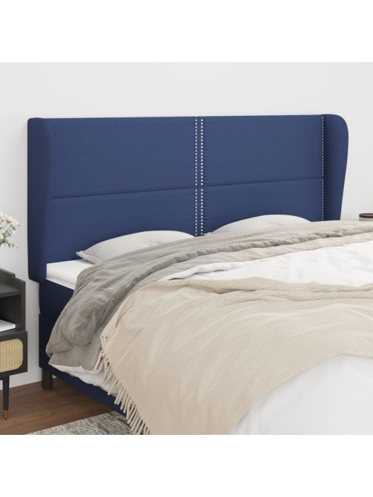 Čelo postele typu ušák modré 203x23x118/128 cm textil