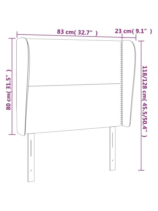 Čelo postele typu ušák růžové 83 x 23 x 118/128 cm samet