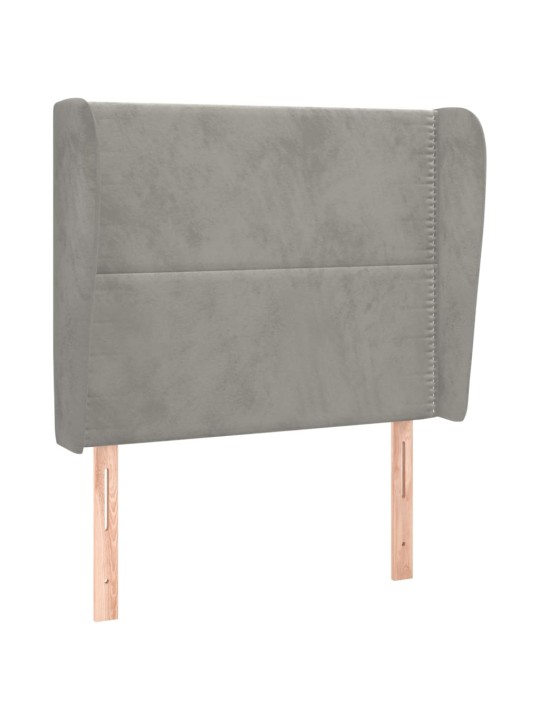 Čelo postele typu ušák světle šedé 93 x 23 x 118/128 cm samet