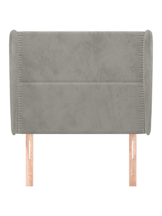 Čelo postele typu ušák světle šedé 93 x 23 x 118/128 cm samet