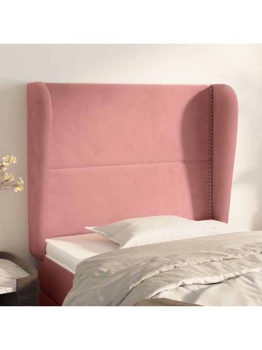 Čelo postele typu ušák růžové 93 x 23 x 118/128 cm samet