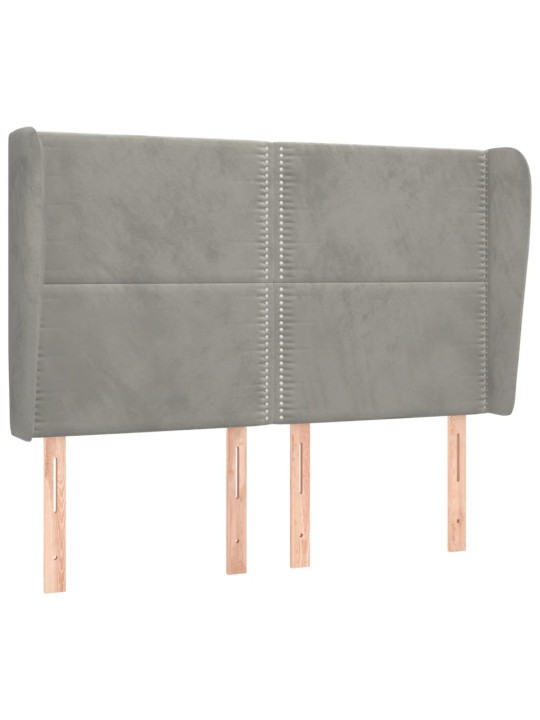 Čelo postele typu ušák světle šedé 147x23x118/128 cm samet