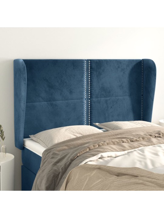 Čelo postele typu ušák tmavě modrá 147x23x118/128 cm samet