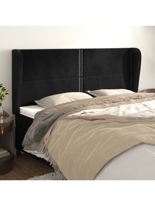 Čelo postele typu ušák černé 163x23x118/128 cm samet
