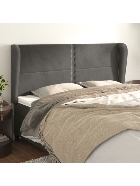 Čelo postele typu ušák tmavě šedé 183x23x118/128 cm samet