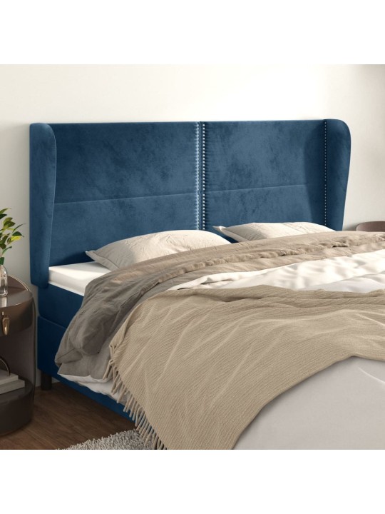 Čelo postele typu ušák tmavě modrá 183x23x118/128 cm samet