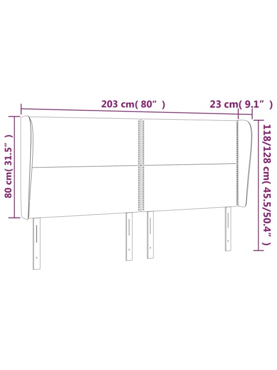 Čelo postele typu ušák tmavě šedé 203x23x118/128 cm samet