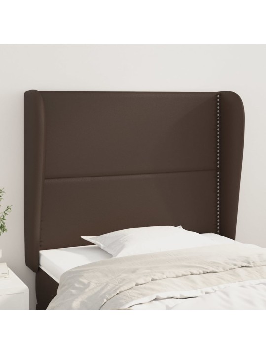 Čelo postele typu ušák hnědé 93 x 23 x 118/128 cm umělá kůže
