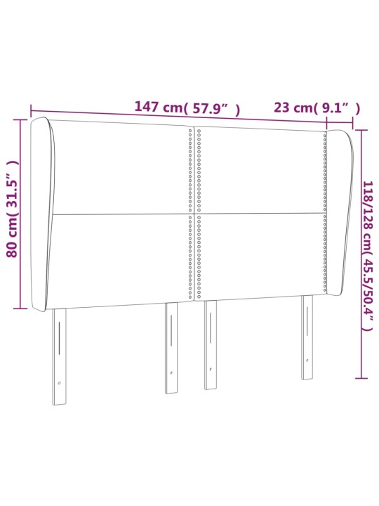 Čelo postele typu ušák tmavě šedé 147x23x118/128 cm umělá kůže