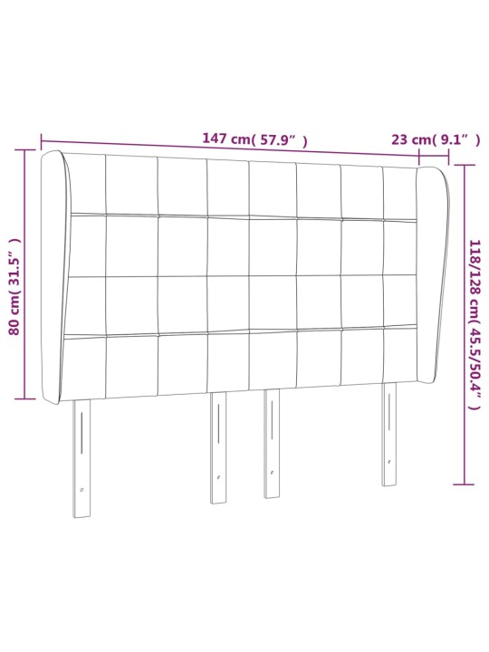 Čelo postele typu ušák tmavě šedé 147x23x118/128 cm textil