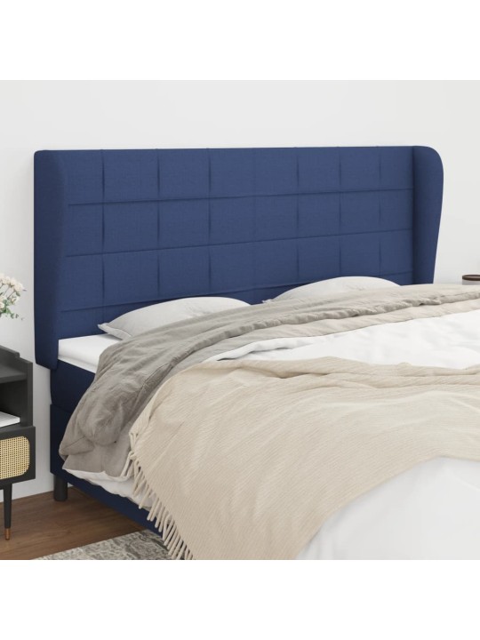Čelo postele typu ušák modré 183x23x118/128 cm textil
