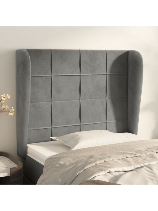 Čelo postele typu ušák světle šedé 83 x 23 x 118/128 cm samet