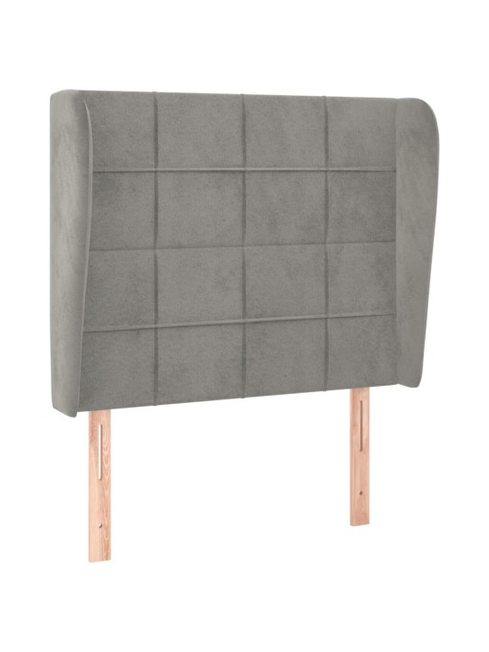 Čelo postele typu ušák světle šedé 93 x 23 x 118/128 cm samet