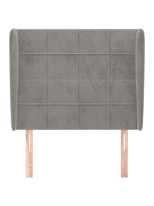 Čelo postele typu ušák světle šedé 93 x 23 x 118/128 cm samet