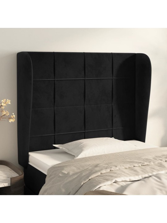 Čelo postele typu ušák černé 93x23x118/128 cm samet