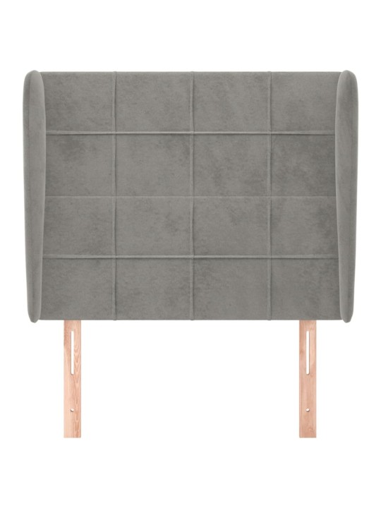 Čelo postele typu ušák světle šedé 103x23x118/128 cm samet