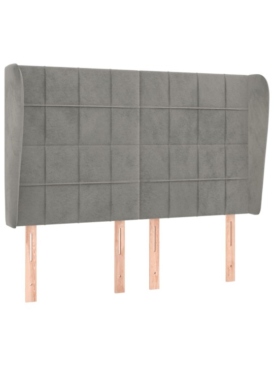 Čelo postele typu ušák světle šedé 147x23x118/128 cm samet