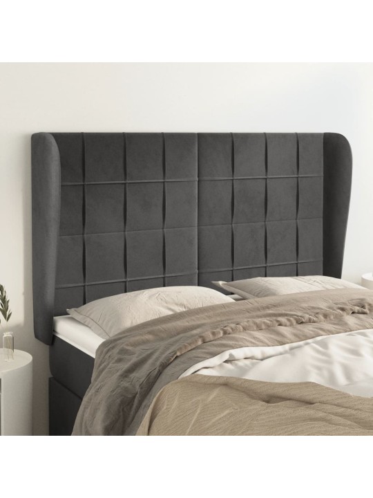 Čelo postele typu ušák tmavě šedé 147x23x118/128 cm samet