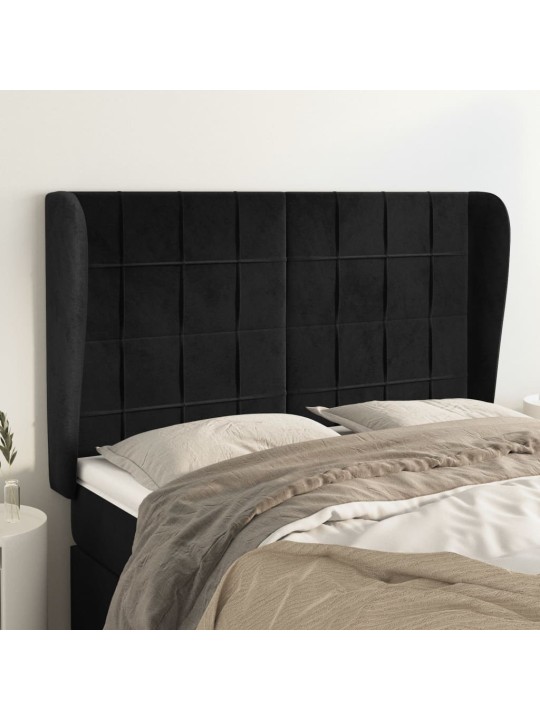 Čelo postele typu ušák černé 147x23x118/128 cm samet