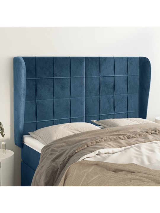 Čelo postele typu ušák tmavě modrá 147x23x118/128 cm samet