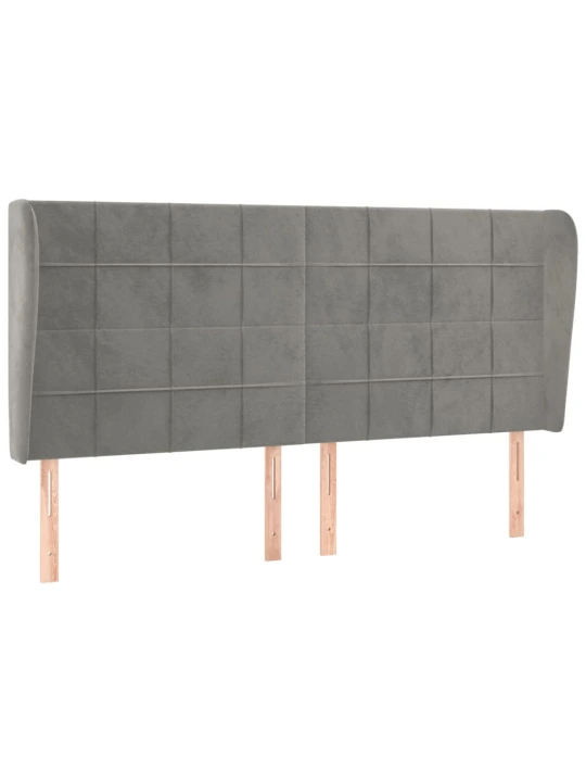Čelo postele typu ušák světle šedé 163x23x118/128 cm samet