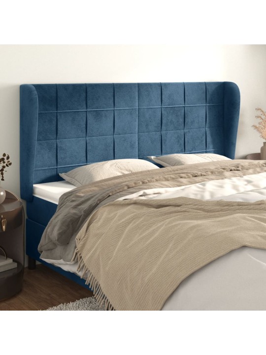 Čelo postele typu ušák tmavě modrá 163x23x118/128 cm samet