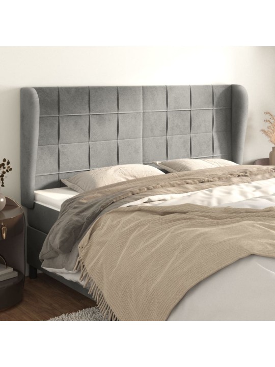 Čelo postele typu ušák světle šedé 203x23x118/128 cm samet