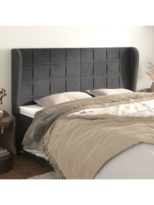Čelo postele typu ušák tmavě šedé 203x23x118/128 cm samet
