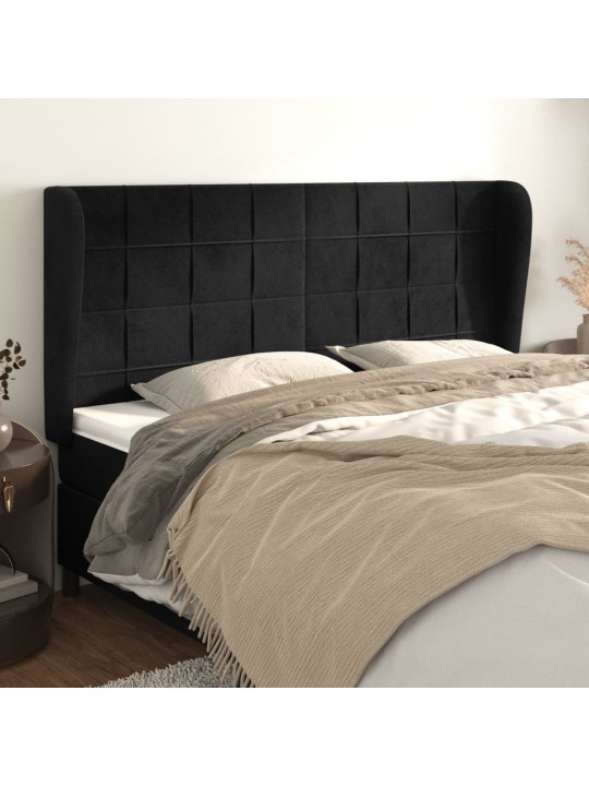 Čelo postele typu ušák černé 203x23x118/128 cm samet
