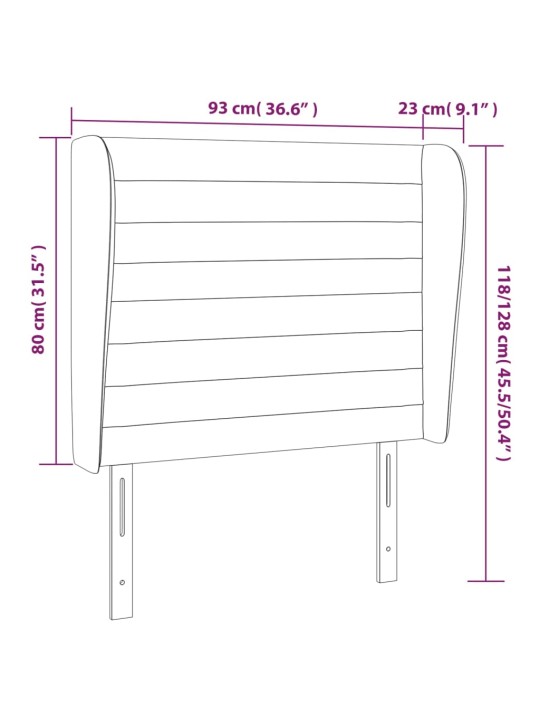 Čelo postele typu ušák světle šedé 93 x 23 x 118/128 cm textil