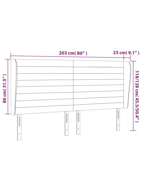 Čelo postele typu ušák černé 203x23x118/128 cm textil