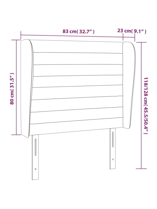 Čelo postele typu ušák světle šedé 83 x 23 x 118/128 cm samet