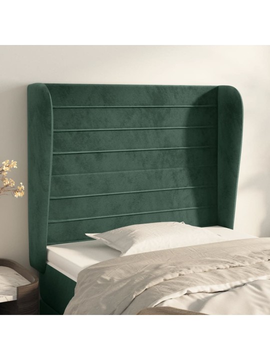 Čelo postele typu ušák tmavě zelené 83 x 23 x 118/128 cm samet