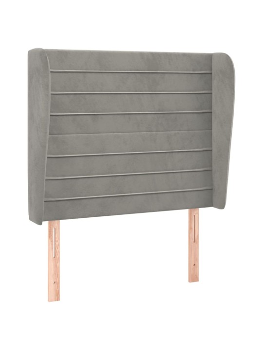 Čelo postele typu ušák světle šedé 93 x 23 x 118/128 cm samet