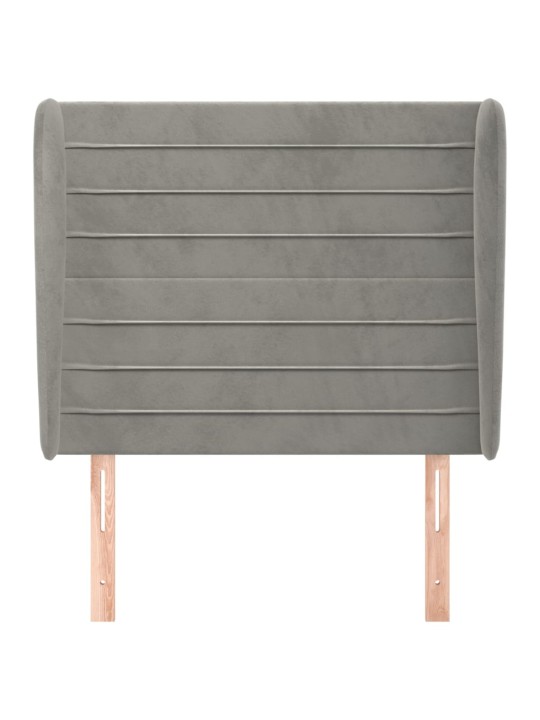 Čelo postele typu ušák světle šedé 93 x 23 x 118/128 cm samet
