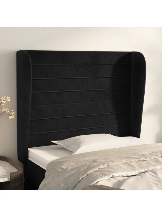 Čelo postele typu ušák černé 93x23x118/128 cm samet