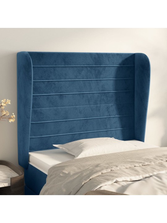 Čelo postele typu ušák tmavě modrá 93x23x118/128 cm samet