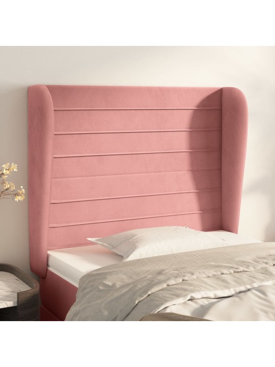 Čelo postele typu ušák růžové 93 x 23 x 118/128 cm samet