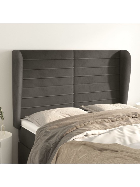 Čelo postele typu ušák tmavě šedé 147x23x118/128 cm samet