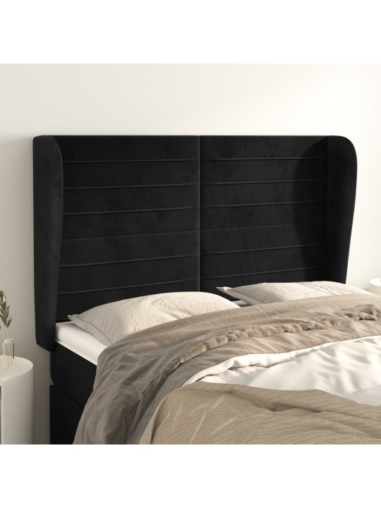 Čelo postele typu ušák černé 147x23x118/128 cm samet