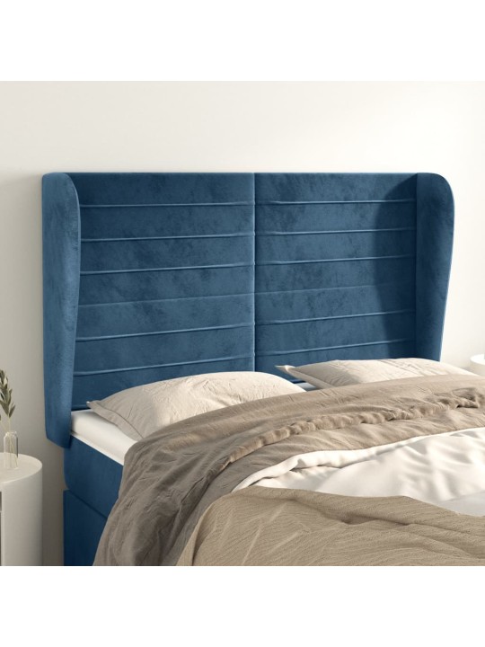 Čelo postele typu ušák tmavě modrá 147x23x118/128 cm samet