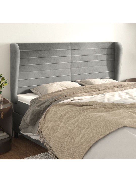 Čelo postele typu ušák světle šedé 203x23x118/128 cm samet