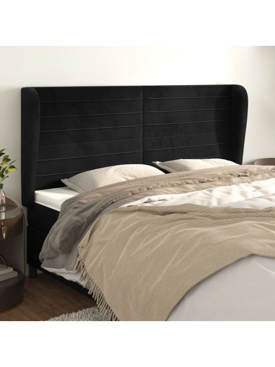 Čelo postele typu ušák černé 203x23x118/128 cm samet
