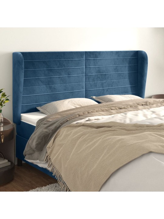 Čelo postele typu ušák tmavě modrá 203x23x118/128 cm samet