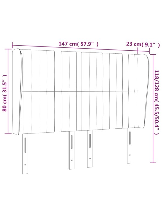 Čelo postele typu ušák tmavě šedé 147x23x118/128 cm textil