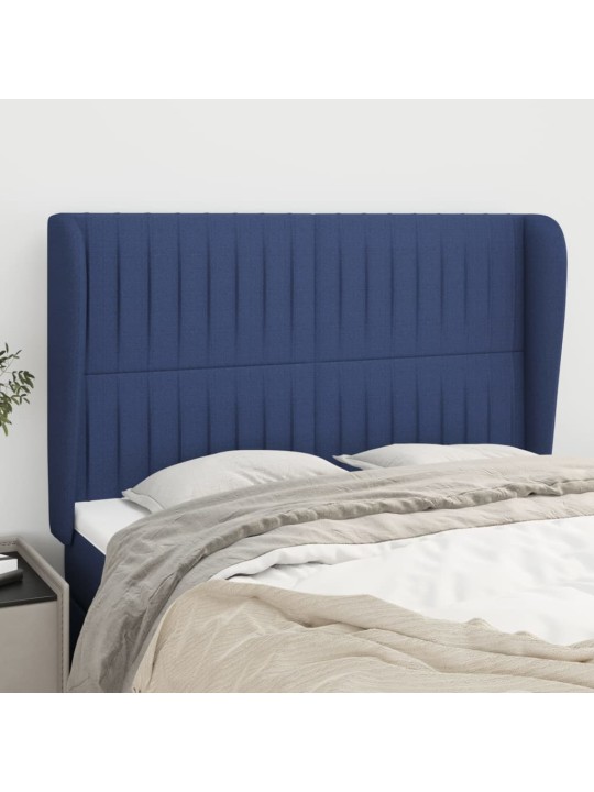 Čelo postele typu ušák modré 147x23x118/128 cm textil
